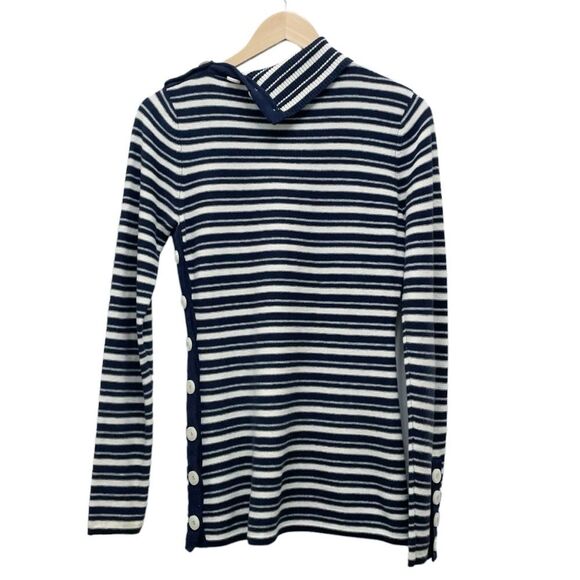 Tracy Reese Cashmere Blend Navy & Ivory Nautical Striped Sweater Size Medium - Picture 11 of 16